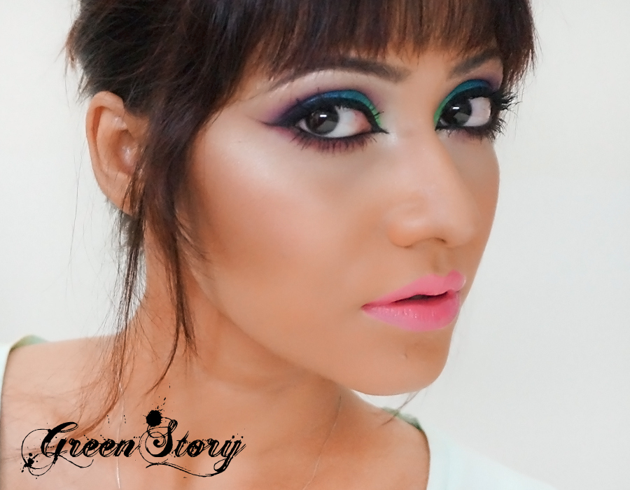 eye makeup Pictorial | blue, parrot green and purple hue eye makeup