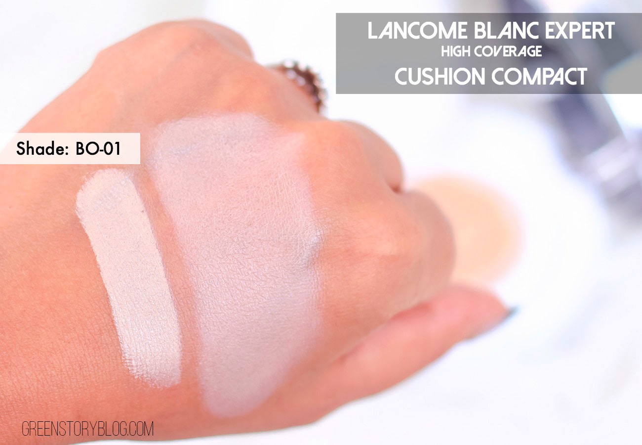 Lancome Blanc Expert Cushion Compact Swatch. New High Coverage Formula With SPF 50+