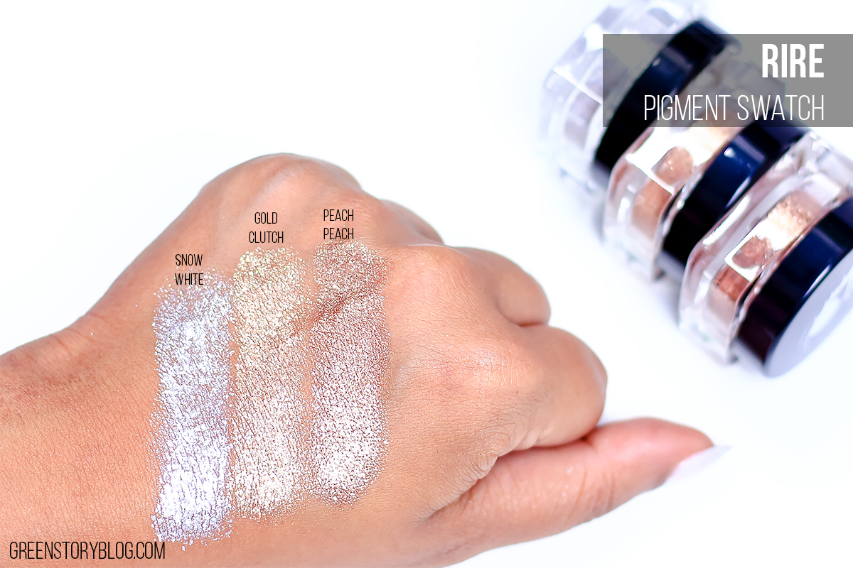 Rire Eye Pigment| Snow White, Gold Clutch and Peach Peach Swatch