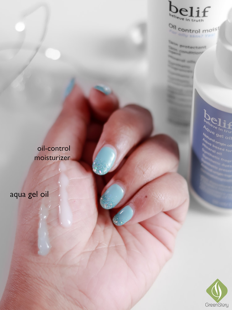 Belif Skincare For Oily Skin | Oil Control Moisturiser and Aqua Gel Oil Swatch