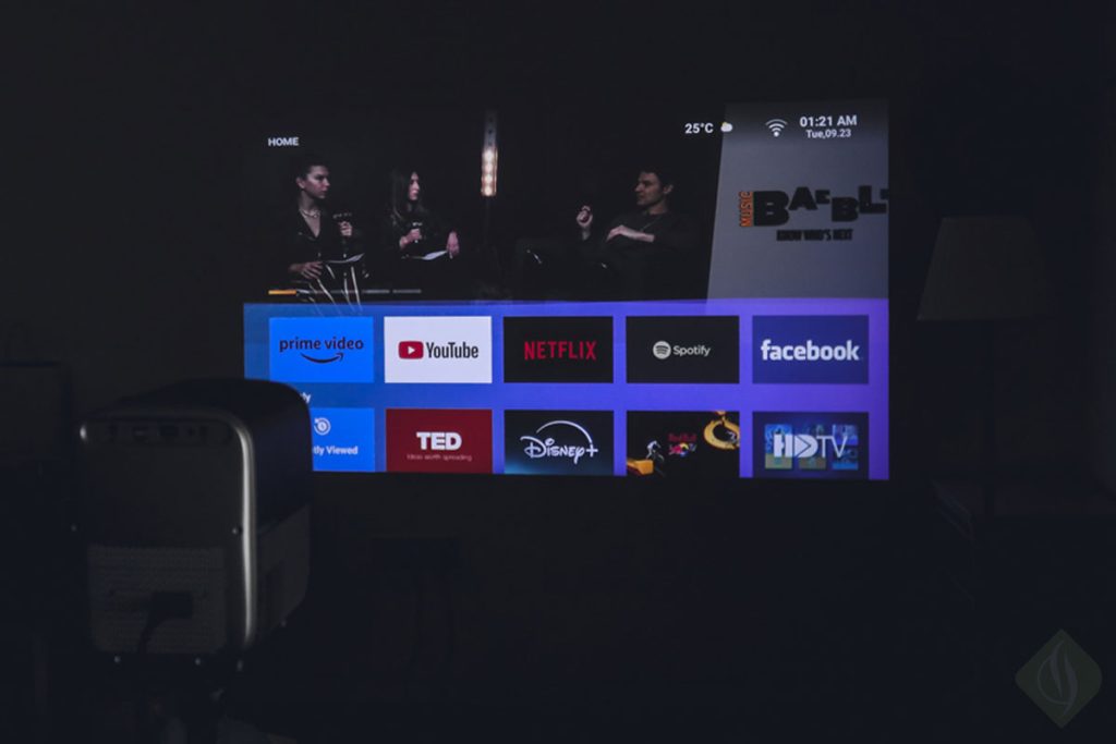LUMOS RAY GEN2 Netflix app on projector screen